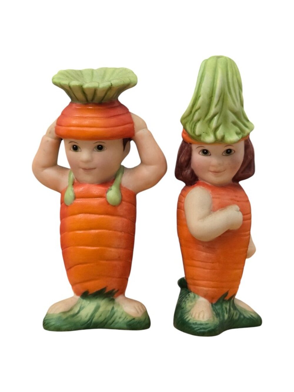 Carrot Salt & Pepper Shaker Set Kids Couple Kitsch Franklin Mint Vintage 1991